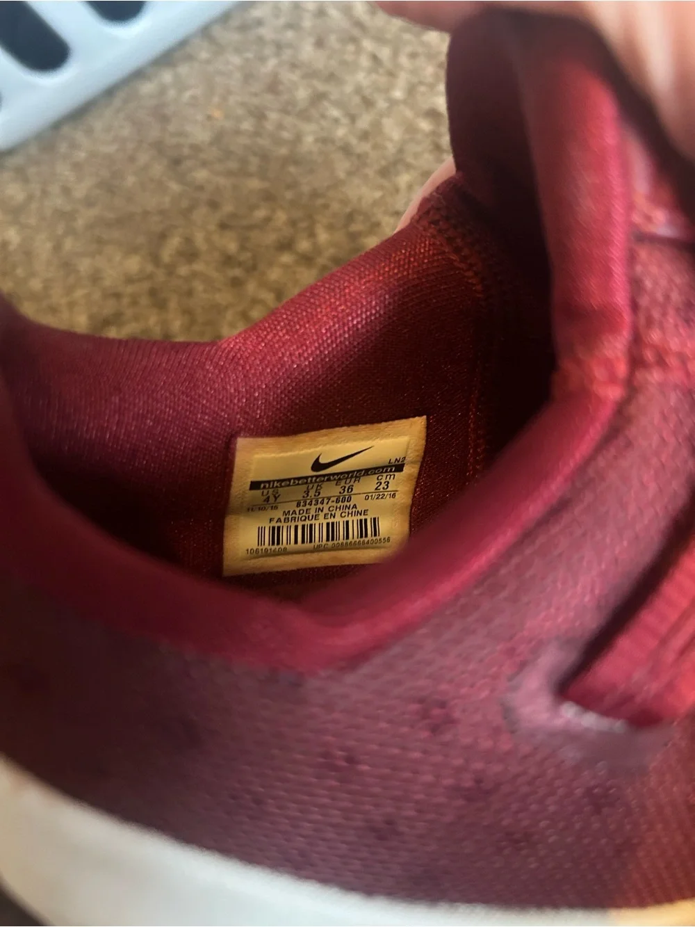 Nike Kids LeBron James Maroon Sneakers with White Swoosh